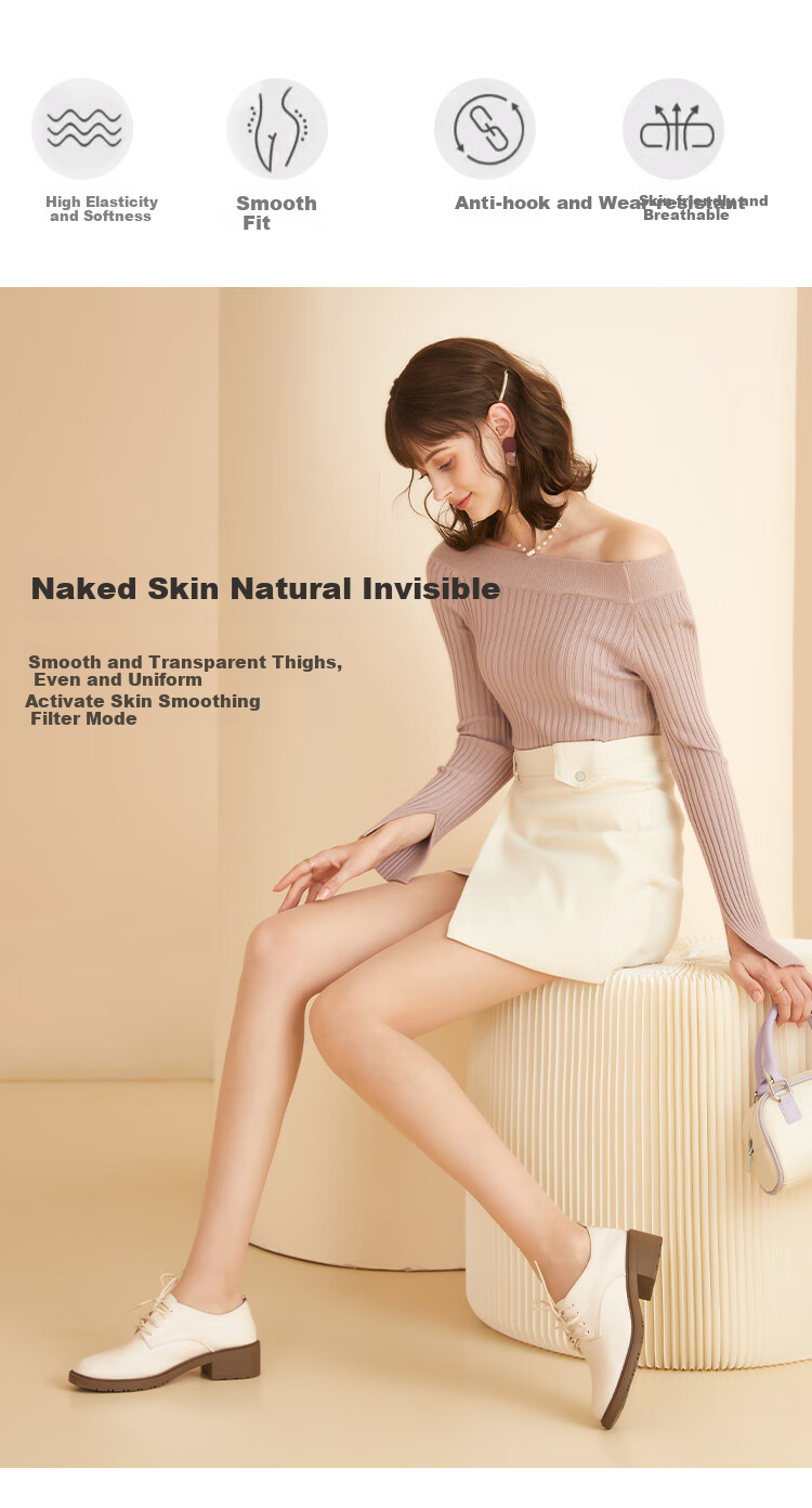 Afandi [1D Ice Silk] Ultra-Thin Seamless Stockings for Women, Spring And Summer Safety Garter Anti-Exposure Pantyhose, Tights 18