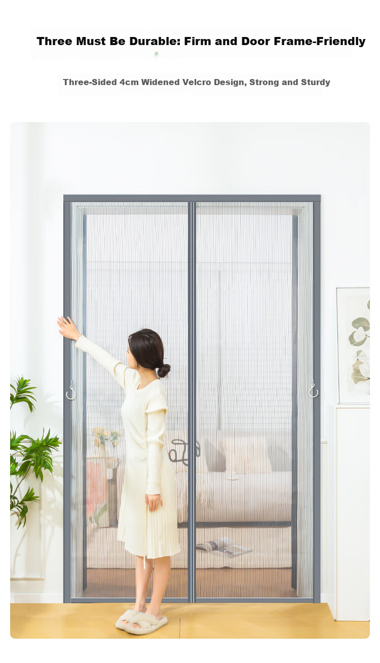 JD Original Jingang Mesh Summer Mosquito Door Curtain, Magnetic No Drilling Required, Living Room Partition Curtain with Full Magnetic Blocks, Gray, 90*210cm 8