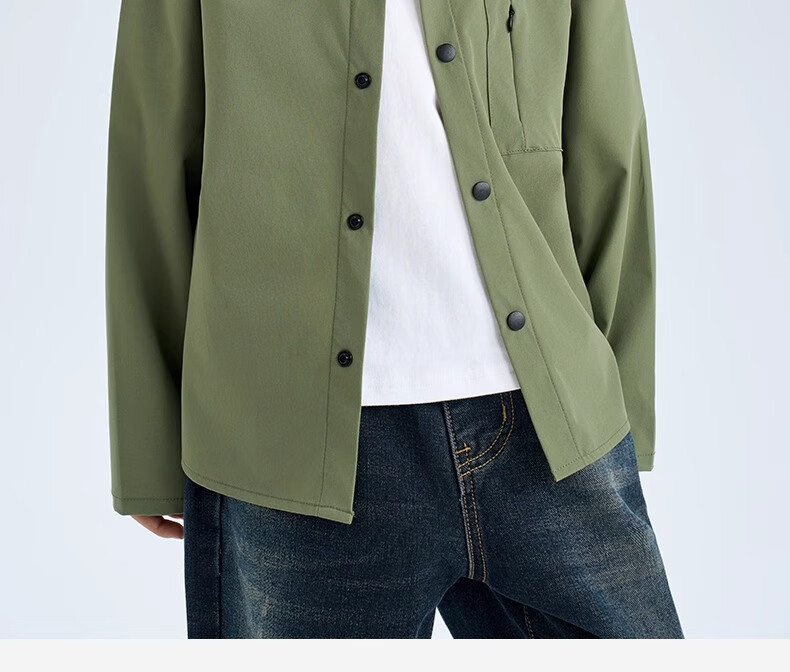 Romon Kids Ice Silk Shirt Versatile Boys Military Green Long Sleeve Quick-Dry Outdoor Work Shirt Green 130 18