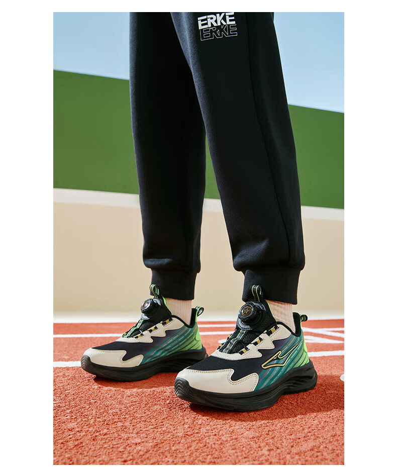 ERKE Children's Shoes, Big And Small Kids Running Shoes, Children's Rotary Buckle Sneakers, Yufeng Black/fluorescent Digital Green, Size 40 19