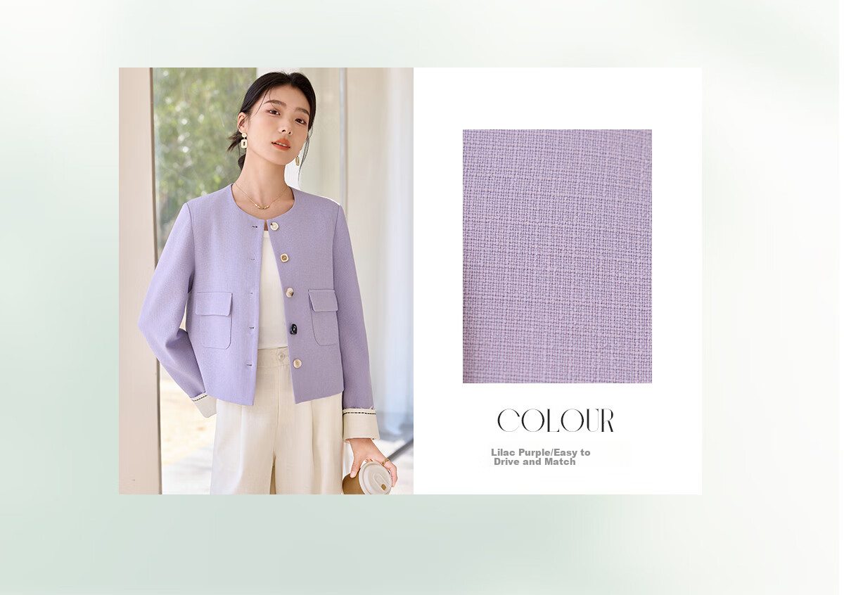 Chushen Women's Short Jacket for Spring And Autumn, Gentle Purple Elegant Chanel-Style Short H-Type Casual Coat for Petite Women S51D035 3