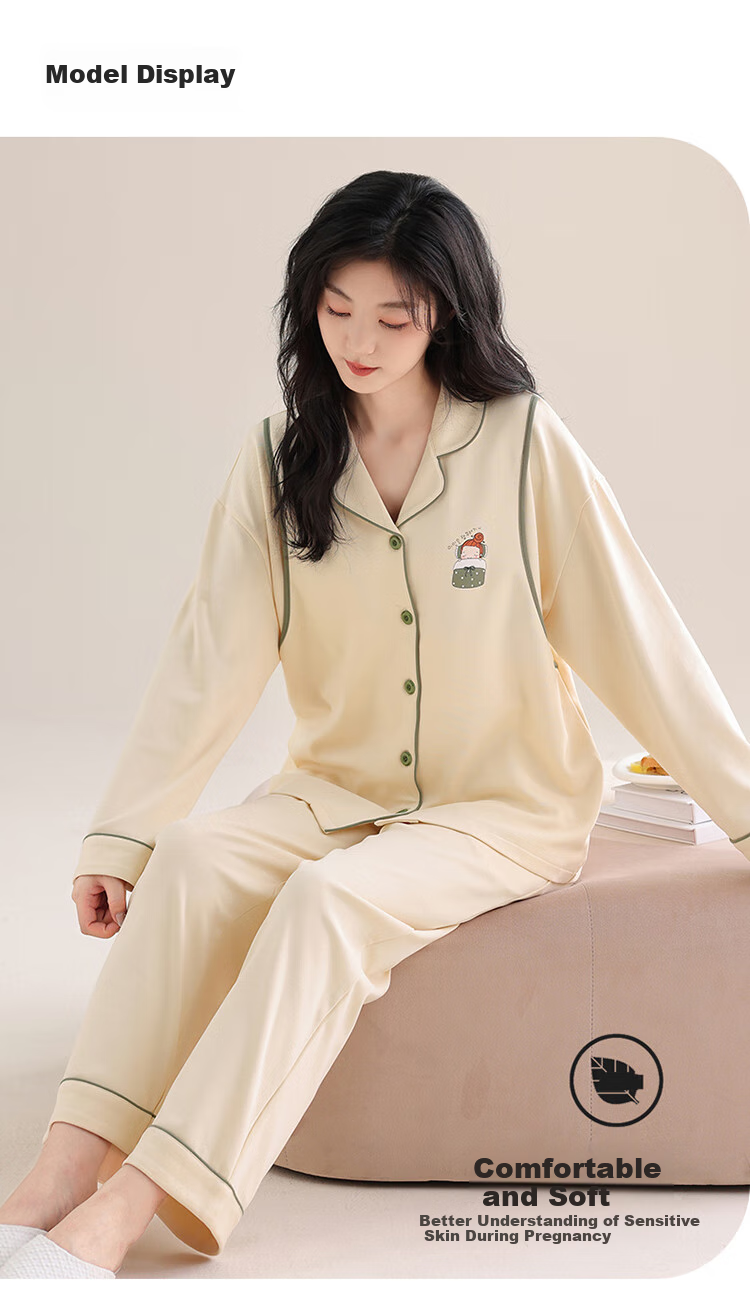 Dushiliren Women's Pure Cotton Pajamas, 100% Cotton, Autumn And Winter Long Pants, Long Sleeves, Plus Size, Maternity, Nursing, Suitable for Outdoor Wear, Postpartum Loungewear 7
