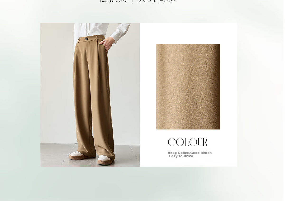 Chushen Women's Casual Pants with Belt Design, High-Waisted Slimming Wide-Leg Commuter Floor-Length Trousers S51X013 3