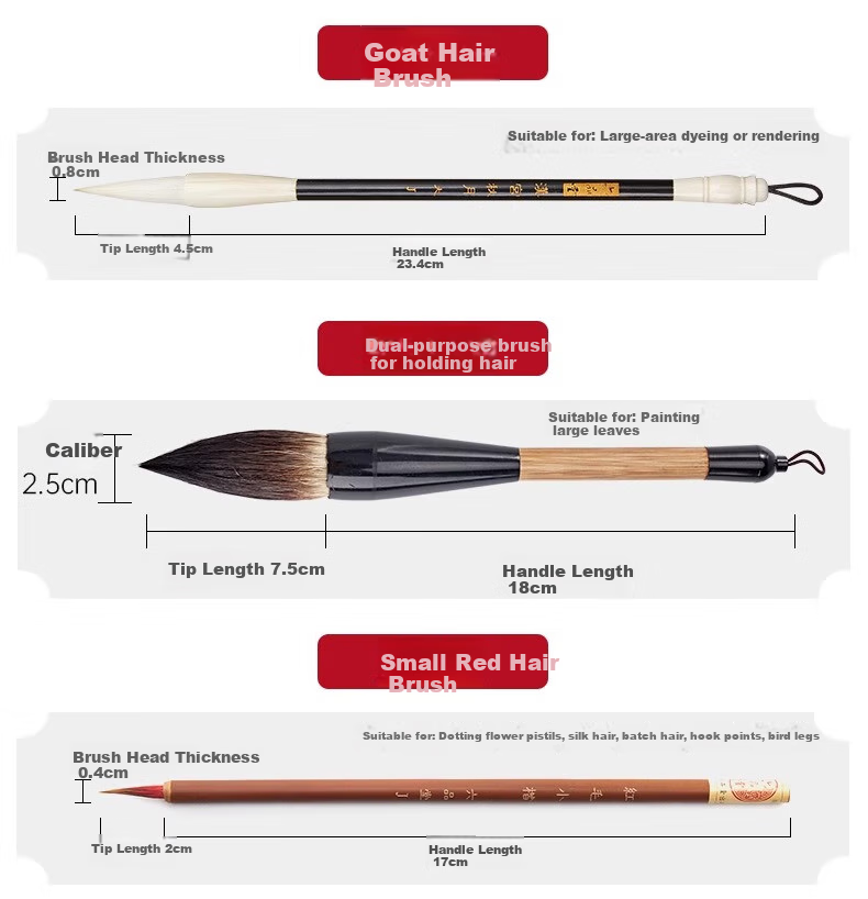 Liupintang Chinese Painting Brush Set, Mixed Hair And Goat Hair Outline Brush White Cloud Brush, Student Chinese Painting Fine Brush Calligraphy Pigment Painting Brush 6