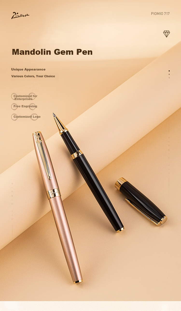 Pimio Ballpoint Pen, Signature Pen, Business Office Birthday Gift, for Men And Women, Gift-Giving, Student Use, Metal Signature Pen, 0.5mm, Mandarin Forest Series, 717 Bright Black with Gold Clip 1