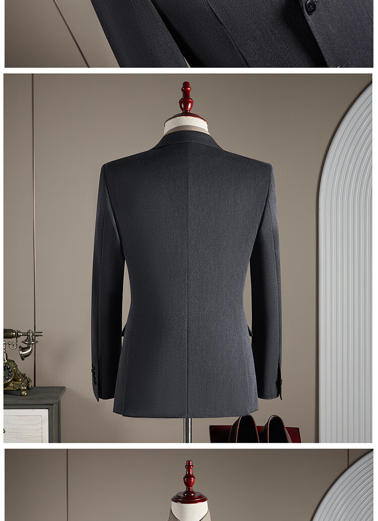 ROMON Wool Suit Set for Men Business Formal Wedding Attire Dark Gray 4XL (Blazer + Vest + Trousers) 12