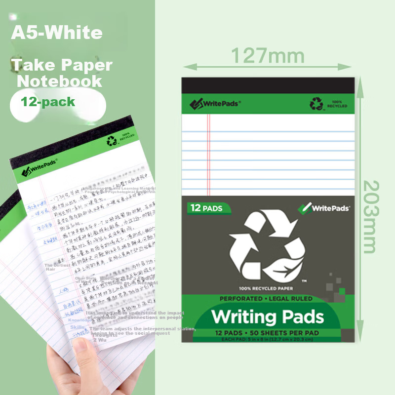 KAISA WritePads American-Style Notebook A5/50 Sheets, Thin And Crisp Pages, Flip-Top Divided Notebook, Draft Book, 12-Pack, Work Journal