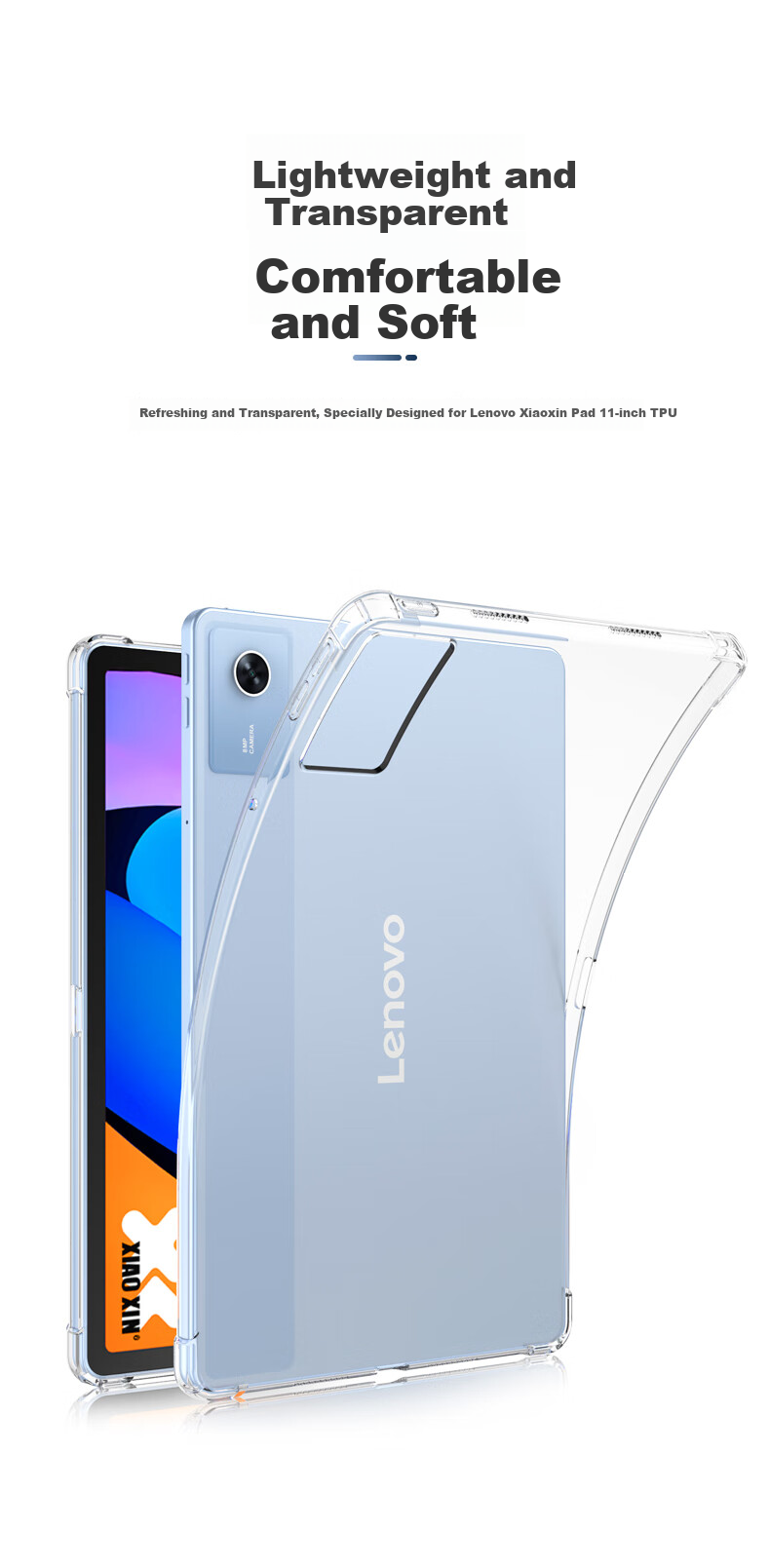 BIAZE Compatible with 2025 Lenovo Xiaoxin Pad 11-Inch Protective Case, Lenovo Tablet Transparent Slim TPU Four-Corner Airbag Shockproof Soft Shell PB591-Transparent White 1