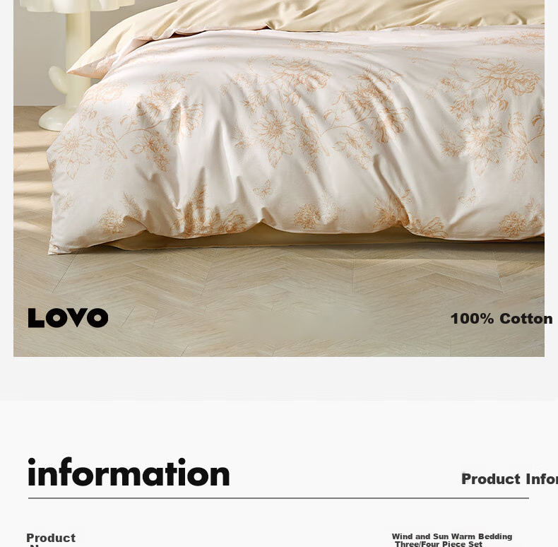 LOVO Lulaiafang Pure Cotton Four-Piece Bedding Set, Cotton Twill Bed Sheet And Duvet Cover, Double Bed Linen, 220*240cm 2