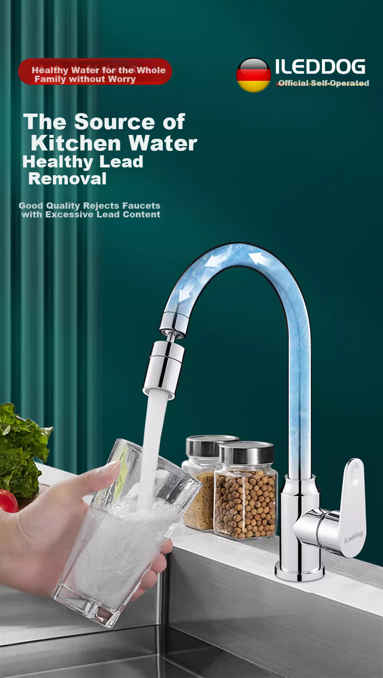 ILeddog [Germany] Kitchen Faucet, Dual Temperature And Control, Dishwashing Sink, 360° Rotating Anti-Splash Tap, CFLT-GY2D 6