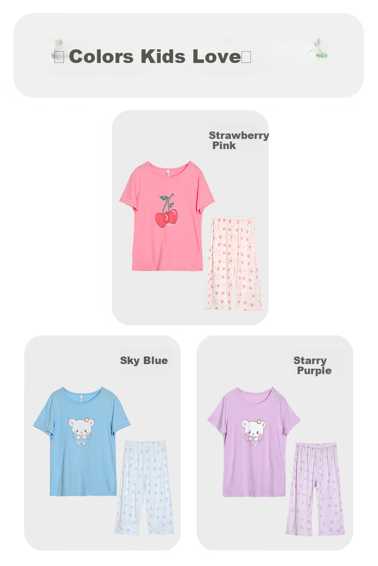Hodohome Children's Pajamas, Girls' Pure Cotton 7A Antibacterial Short-Sleeve Capri Pants, Home Wear, Cartoon Air Conditioning Suit for Girls, 306, Size 120 6