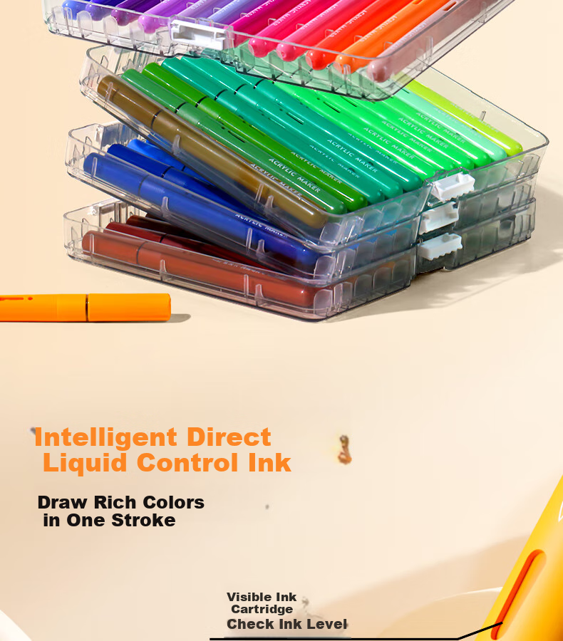 Yuji Direct Liquid Acrylic Markers with Soft Tips, 24-Color Set, No Pressing Required, Washable, Non-Bleeding, Stackable, for Students' Hand-Drawn Art, Specialized Drawing Watercolor Pens And Brushes 5
