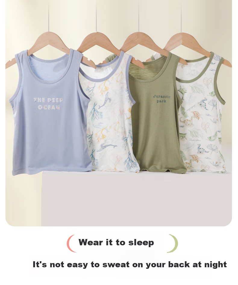 LangSha Children's Tank Top, Summer Boys Sleeveless T-Shirt, Thin Breathable Loungewear Top, Big Boys' Air Conditioning Wear Pajamas 9