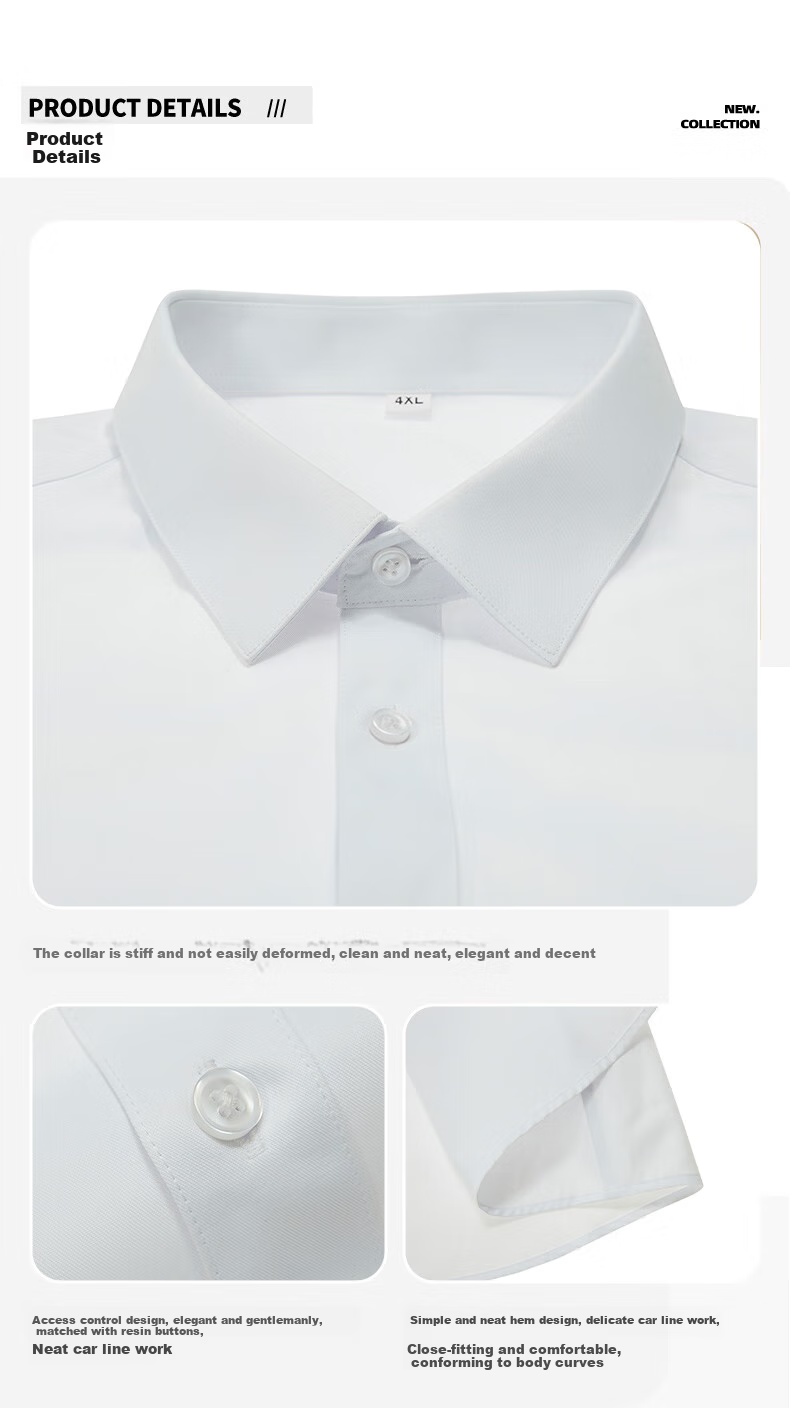 Dibinze Large Size Short-Sleeve Shirt for Men, Summer Solid Color Plus-Size Loose-Fit Formal Business Casual Work Uniform White Dress Shirt 8