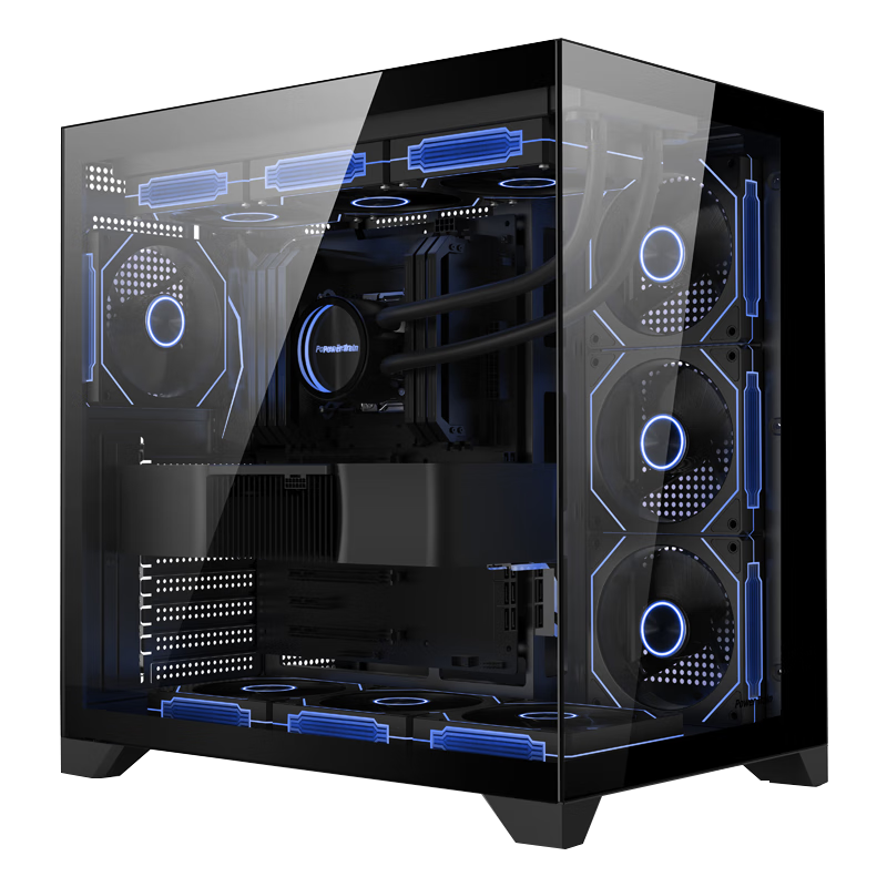 PowerTrain Mengmeng PRO Black Seaside View Case Full Panoramic Desktop Computer 360 Water Cooling Chassis, Supports ATX/MATX Motherboard, Graphics Card Length Limited to 400MM