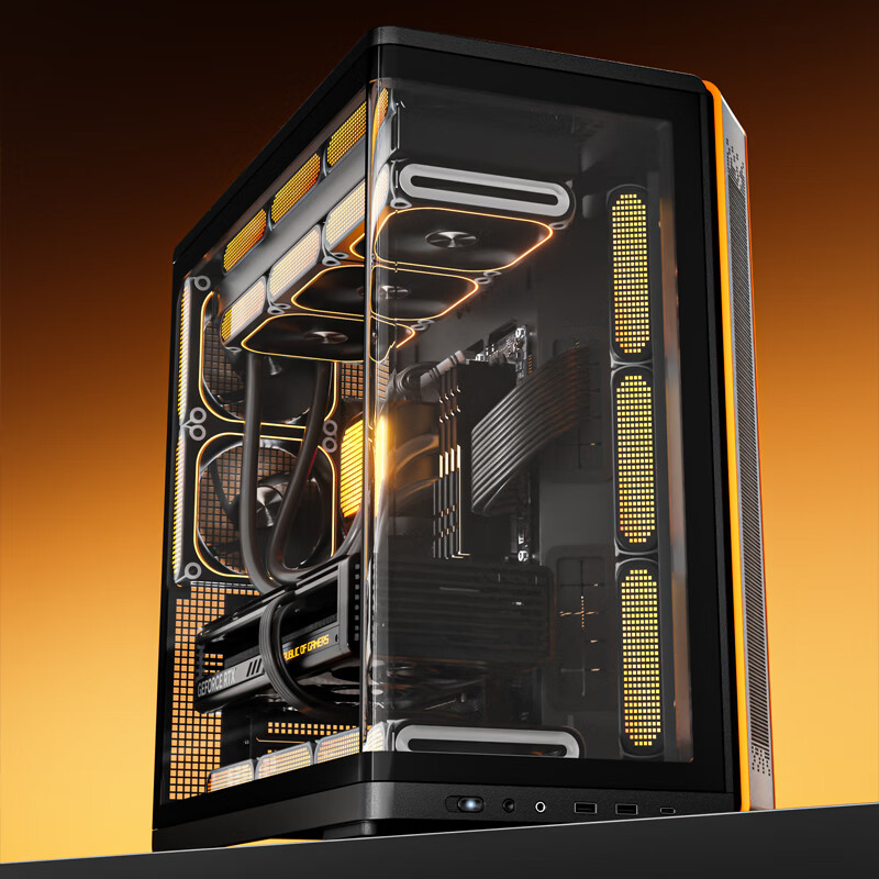 Aigo Starry Black Gaming Desktop Computer Case, 360mm Water Cooling Support/ATX Motherboard/Integrated Curved Glass Panel/Left And Right Compartment Design/Supports 5090 Graphics Card