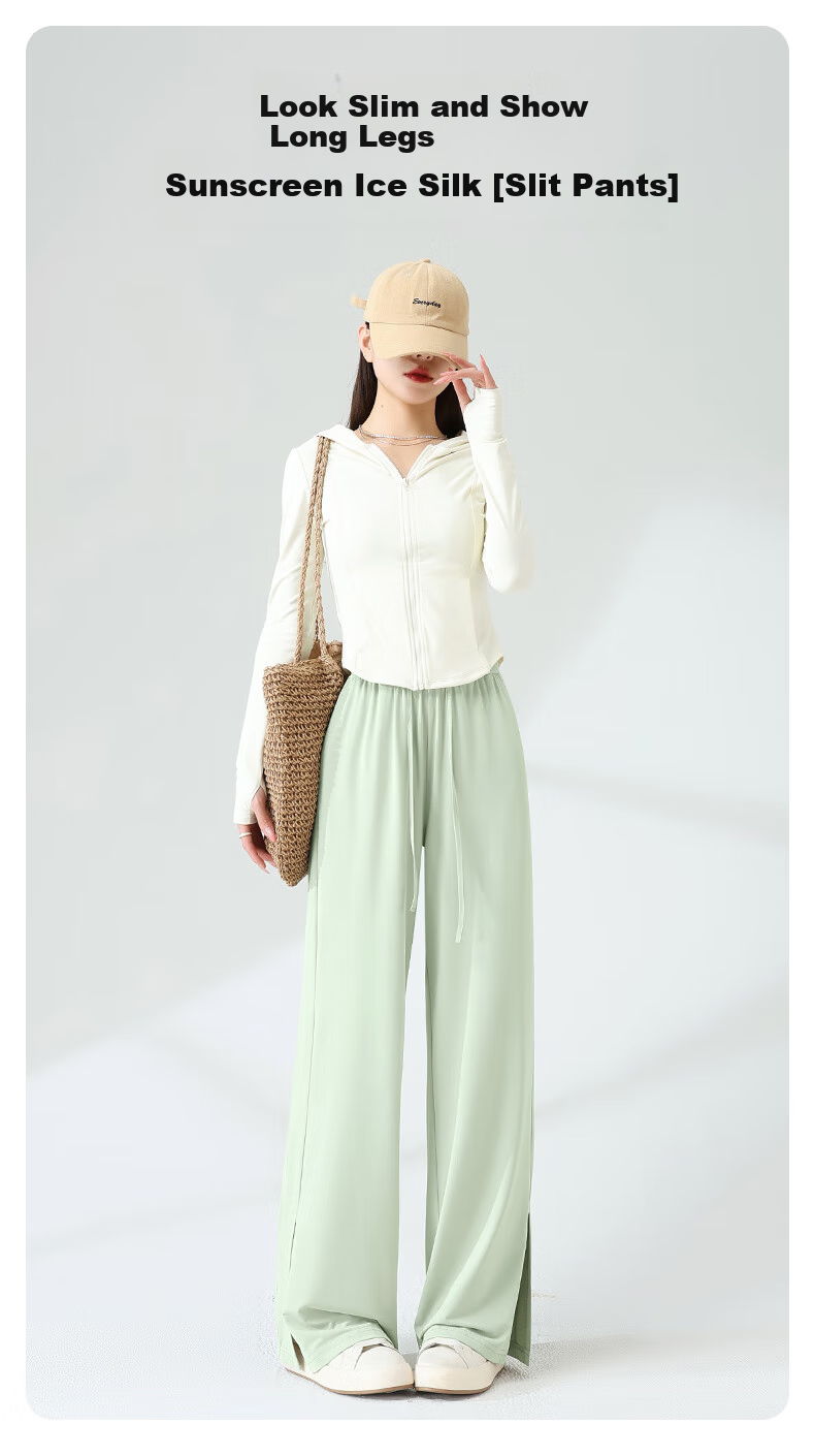 MJ STYLE Sun Protection Ice Silk Split Pants for Women, New Summer 2026 Women's Clothing, Trendy Fashion Casual Versatile Simple Trousers 1