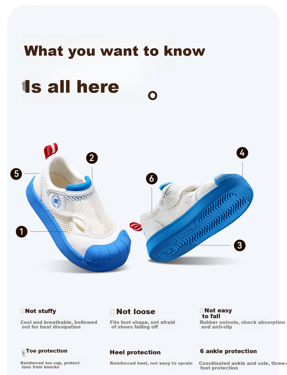 BOBDOG Children's Sandals, Breathable Non-Slip Hollow Design, Indoor Toddler Walking Shoes, Sky Blue, Size 30 4