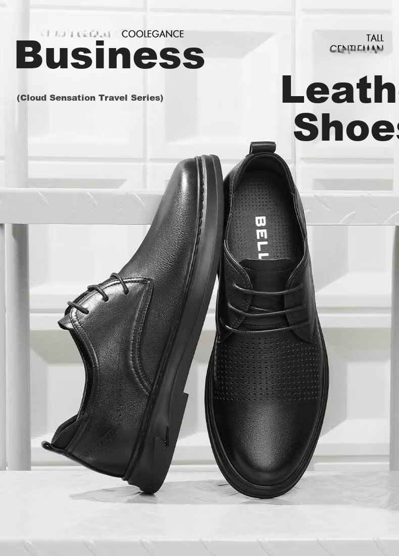 Belle Men's Shoes, Spring And Summer Cowhide Leather Breathable Business Casual Leather Shoes 7GM01, Black-Punched, Size 43 1