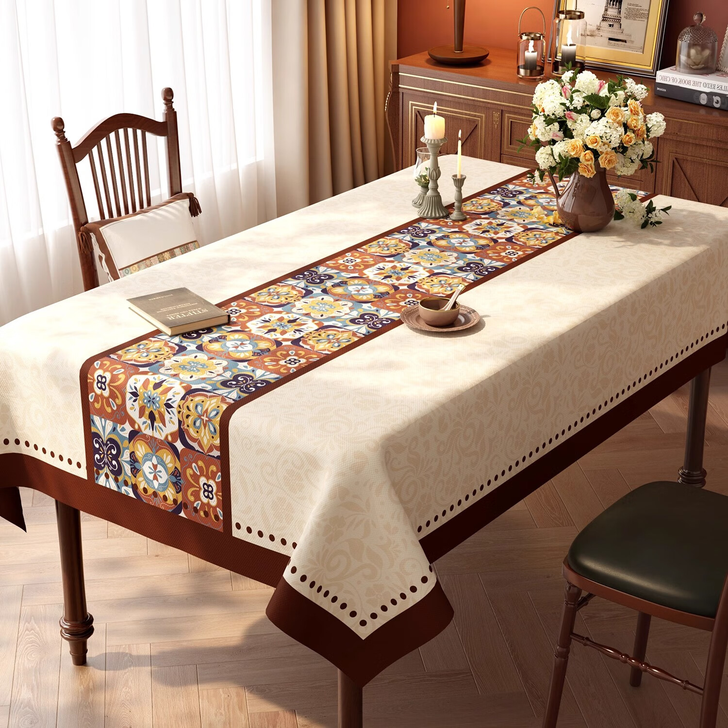Fanyejia American-Style Tablecloth, Waterproof And Oil-Proof Dining Table Mat, Washable, Heat-Resistant, Luxurious Square Coffee Table Surface Protector
