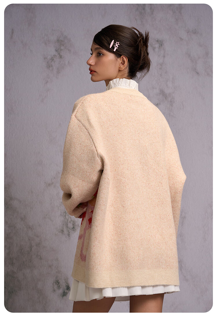 CANOTWAIT Crayon Pattern Jacquard Early Spring Sweater Cardigan Unisex Autumn Winter New Trendy Jacket Purple XXS 13