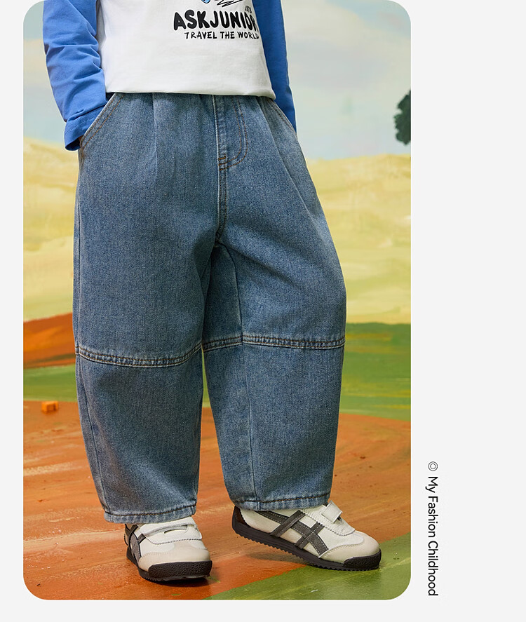 ASK JUNIOR Kids Boys Spring Washed Denim Straight Leg Pants Casual Trousers Jeans Blue Size 90 7