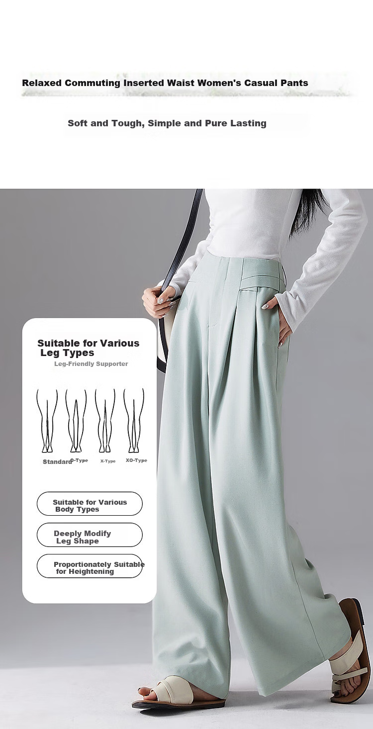 Dme [Containing High-End Linen] Spring Loose-Fitting Commuter Insert Waist Long Pants, Concealing Body, Easy to Match Women's Casual Pants 2