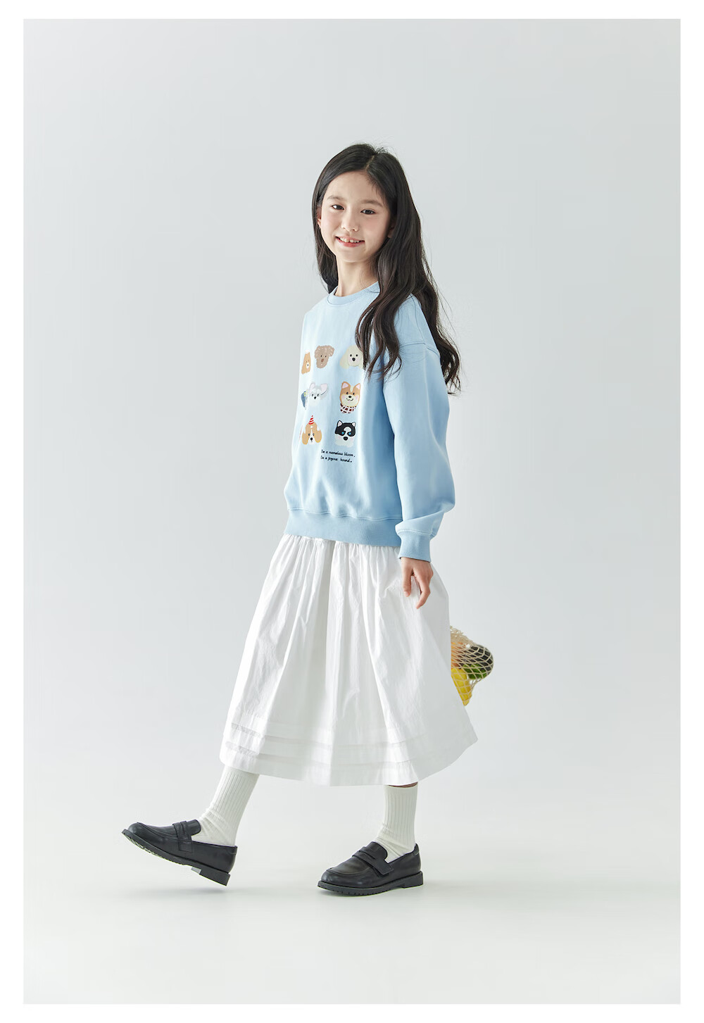 Kechu 2025 Autumn New Children's Cute Dog Fun Print Sweatshirt, Loose-Fitting Blue Top for Older Kids 9