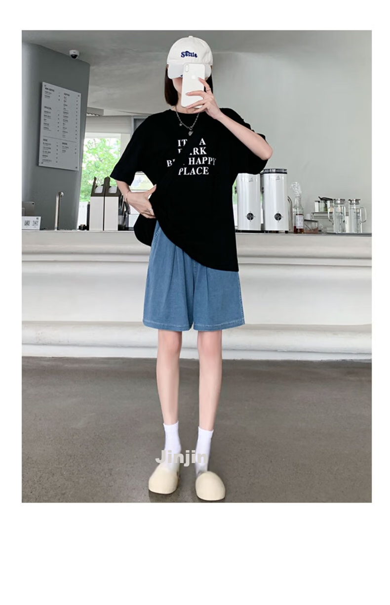 LangSha Tencel Soft Denim Shorts for Women, Summer 2025 New High-Waisted A-Line Slimming Loose Straight-Leg Mid-Length Shorts 26