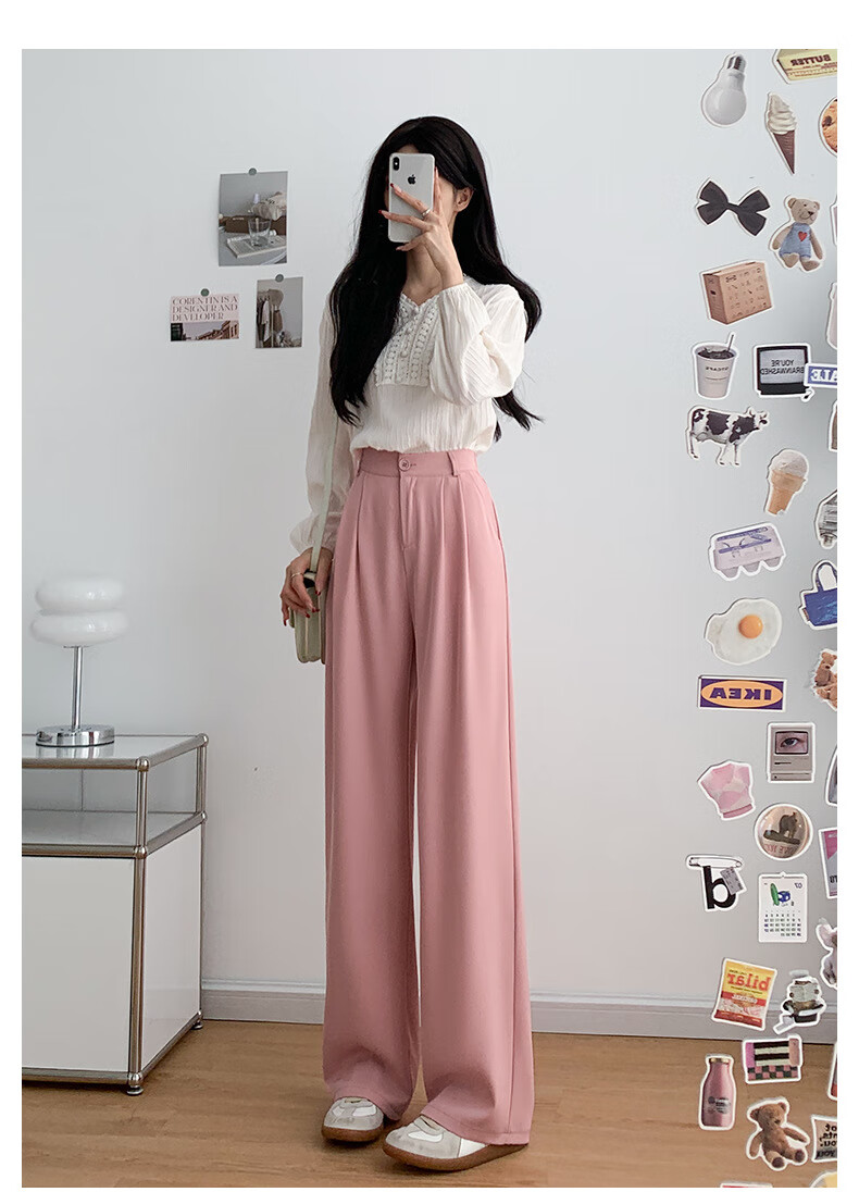 Langsha Women's Suit Pants 2026 New High-Waist Straight-Leg Slim Fit Lightweight Wide-Leg Trousers for Office Commuting 26
