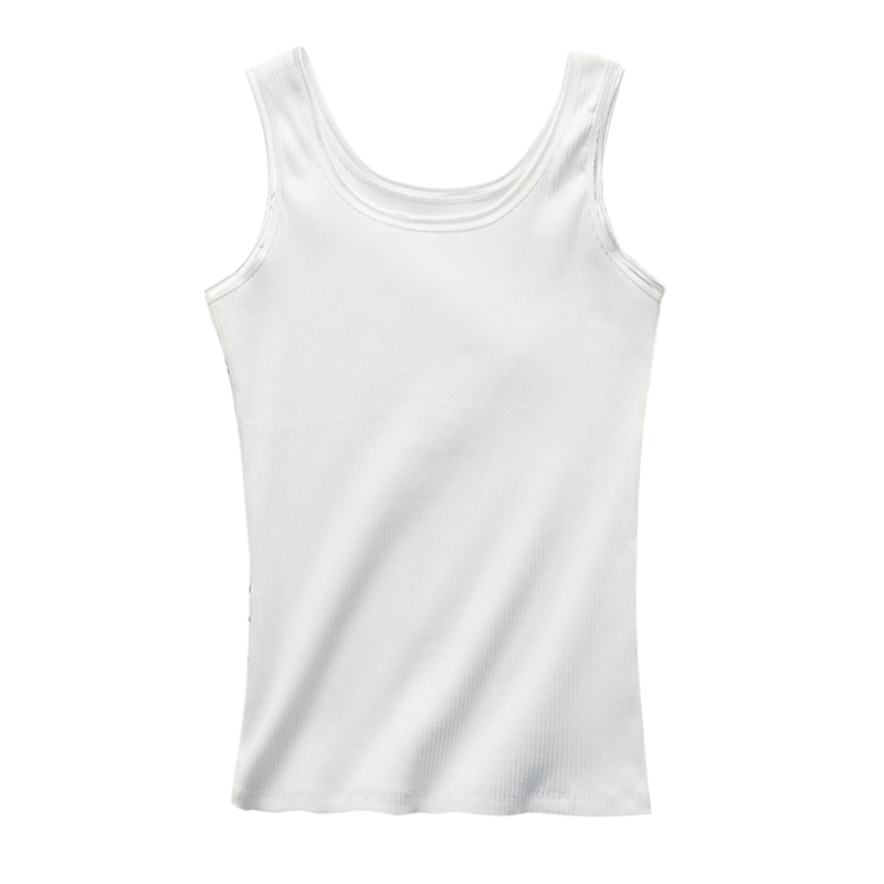 MiiOW Women's White Camisole Tank Top [Deep U-Back Design], Summer Padded Vest with Chest Pads, Suitable for Outer Wear Or As Undershirt