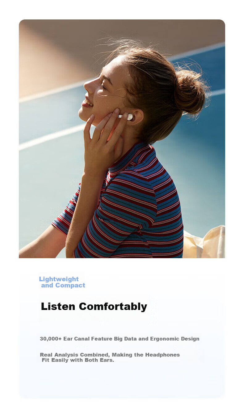 EARISE [2025 New Model | Flagship Top Configuration] Bluetooth Earphones, True Wireless Semi-In Style, for Sports And Gaming, Low Latency, High Sound Quality, Compatible with Android, FD190 White 2
