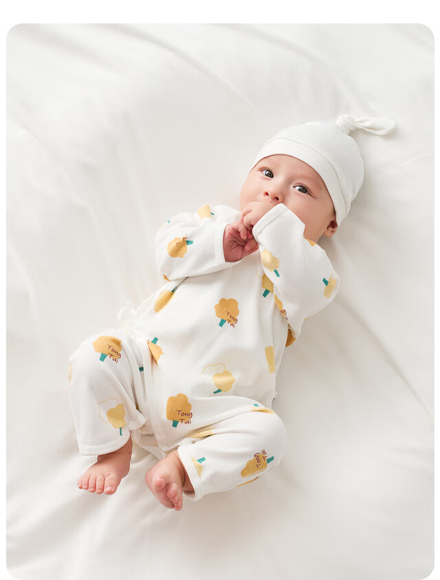 Tongtai Baby Romper Spring and Autumn Pure Cotton Newborn Butterfly Jumpsuit Crawling Suit Monk Style Yellow 59cm 18