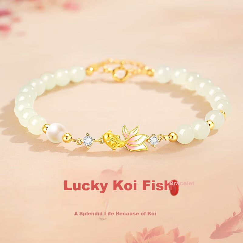 GLTEN Lucky Koi And Hetian Jade Bracelet, Pure Silver Bracelet for Women, New Style Birthday Anniversary Gift for Girlfriend Or Wife