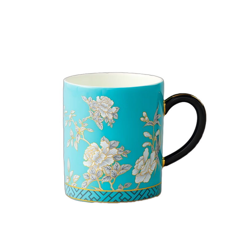 Auratic Guoci Lady Porcelain Ink Peony Chinese Style Ceramic Tea Cup Mug 350ml