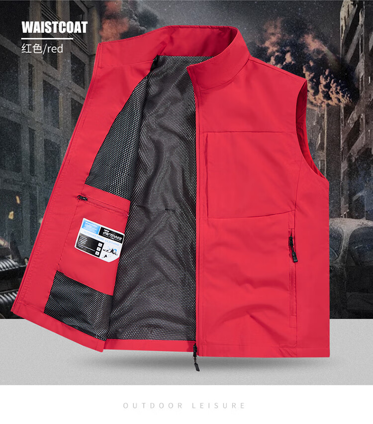 JEEP SPIRIT Men's Outdoor Casual Quick-Dry Vest Breathable Simple Stand Collar Photography Jacket Black XL 2