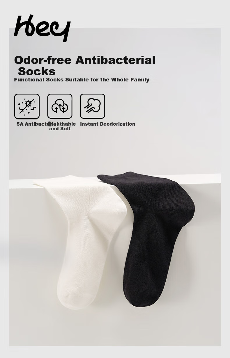 HeyBetter Adult Deodorizing Socks, Mid-Calf Length, Antibacterial, Odor-Resistant, Breathable, 5 Pairs, Milk (White), One Size Fits All (M) 2
