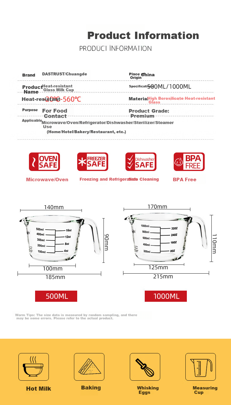 Chuangde Milk Cup, Heat-Resistant Glass Cup, Microwave-Safe Measuring Cup for Home Use And Children's Breakfast, with Scale, 500ml 9
