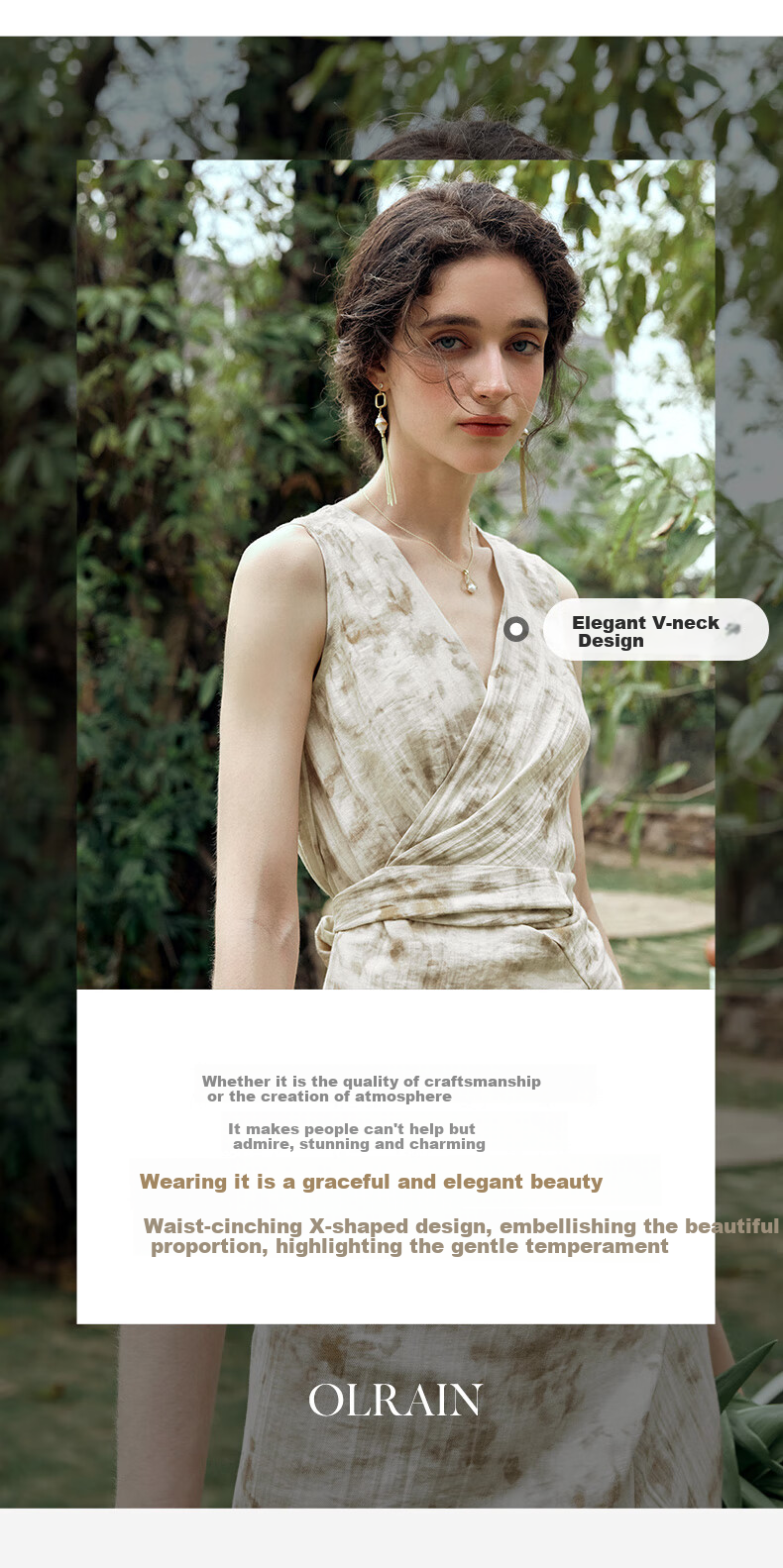 Olrain French Style Apricot Dress Women Summer Waist Slim Floral Mid-Length Dress Apricot L 4