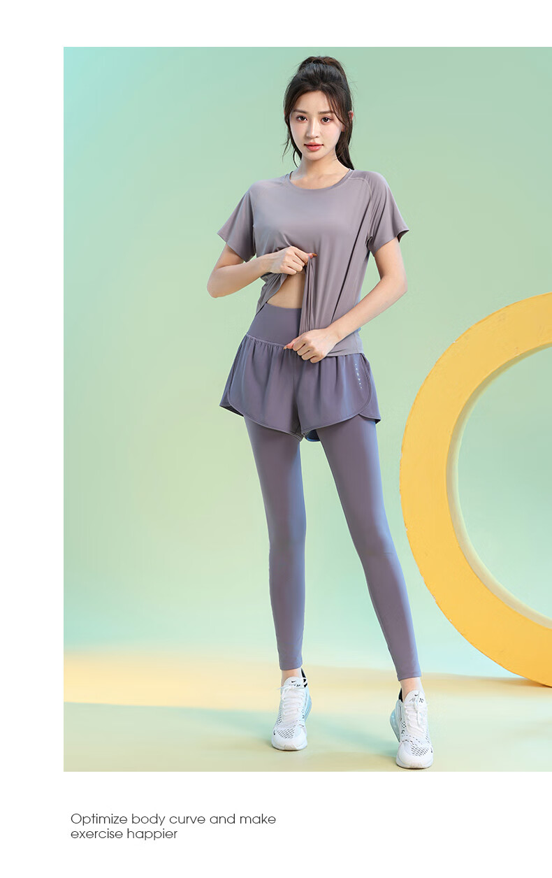 Baisirun Women's Running Sports Set Outdoor Morning Jogging Tennis Badminton Slim Fit Stretch High Waist Two-in-One Yoga Pants 5