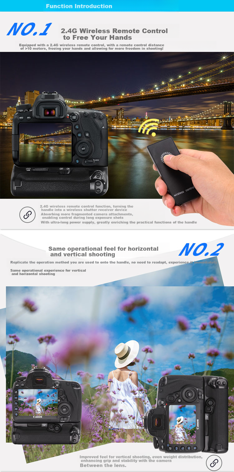 Sidande 6D Mark II Grip for Canon 6D2 DSLR Camera, Vertical Shooting Assistant Battery Box 2