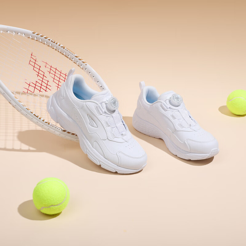 DR路KONG Autumn 2025 Knob Fastener Children's Sports Shoes for Boys And Girls, Lightweight Breathable White Size 37