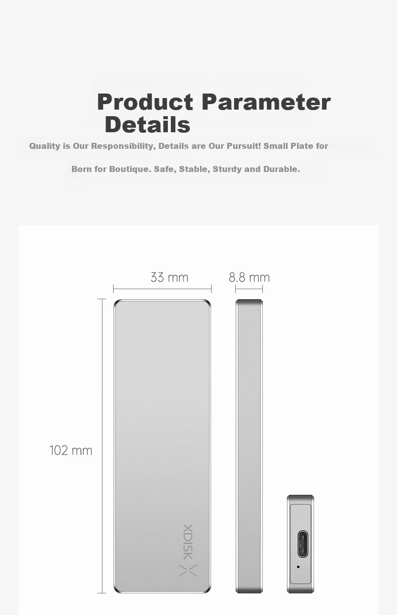 Xiaopan (XDISK) 1TB USB3.2 Portable Solid State Drive (PSSD), M Series, Type-C, Silver, NVMe Protocol, Ultra-Thin Portable, Direct Phone Connection, Compatible with MAC 9