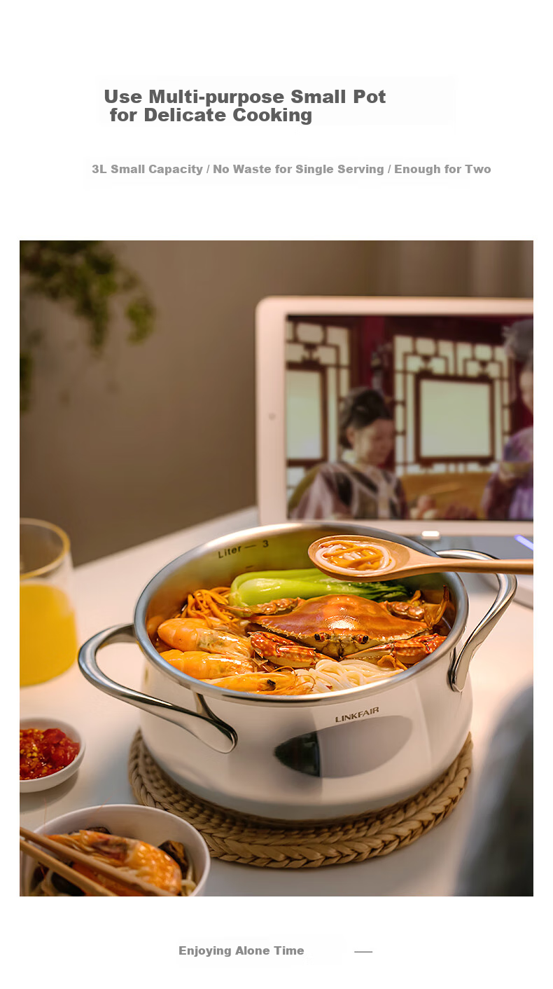 LINKFAIR 4L Mini Stainless Steel Pressure Cooker Explosion-Proof Household High-Pressure Cooker One-Button Press Gas and Induction Cooker Compatible 9