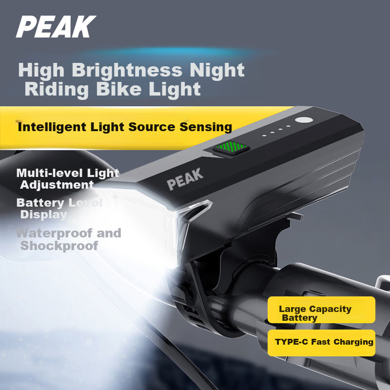 PEAK Bicycle Light, Night Riding Front Light, Smart Sensor, Mountain And Road Bike Night Riding, High-Intensity Flashlight, Waterproof Cycling Equipment
