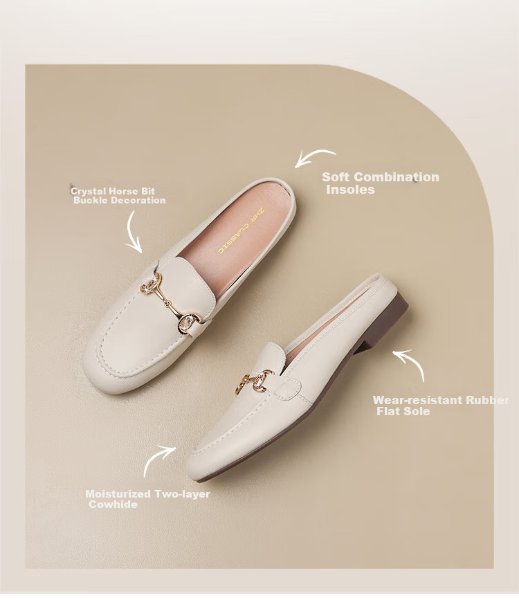 ZHR Women's Slippers, Elegant Closed-Toe Mule Sandals, Simple Slip-On Loafers, AH381T, Apricot Color, Size 37 2