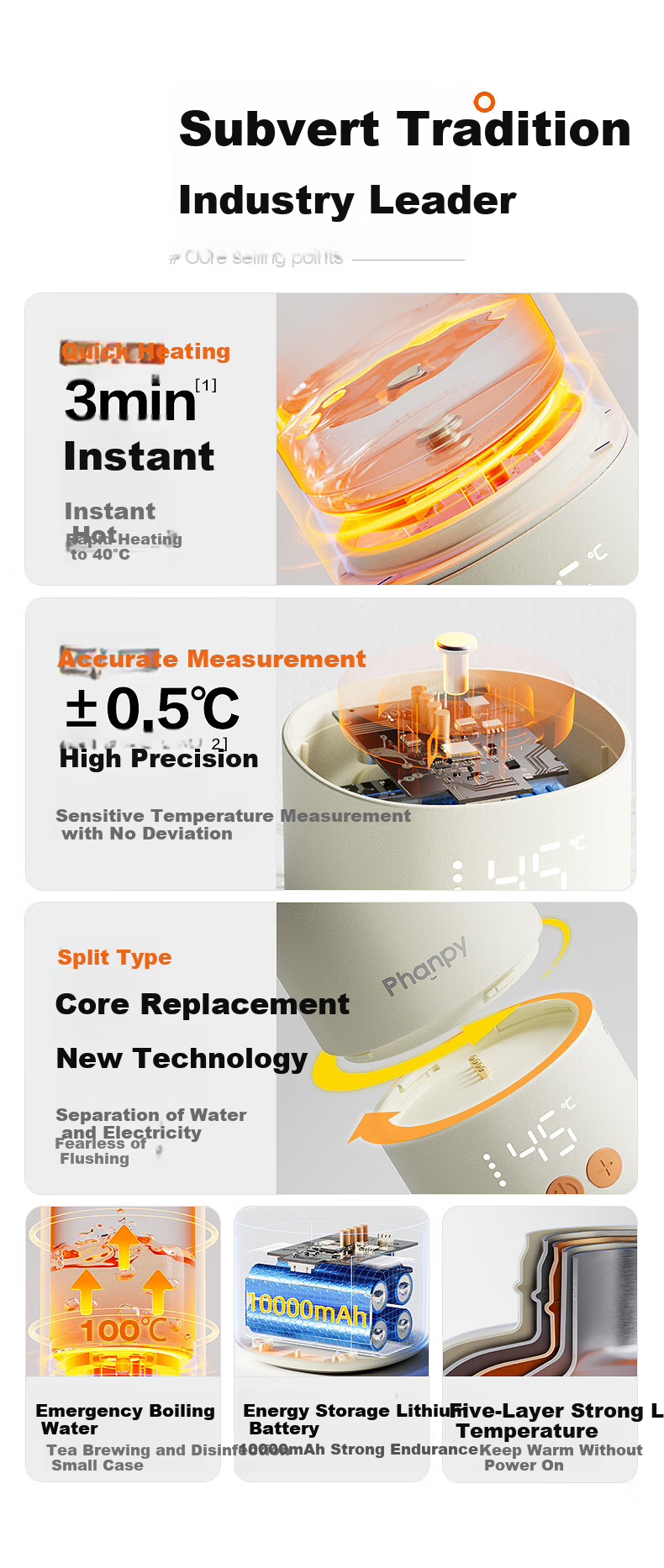 Xiaoyaxiang Portable Constant Temperature Kettle, Baby Travel Milk Preparation Hot Water Kettle, Children's Constant Temperature Cup, Thermos Cup, 500ml 3