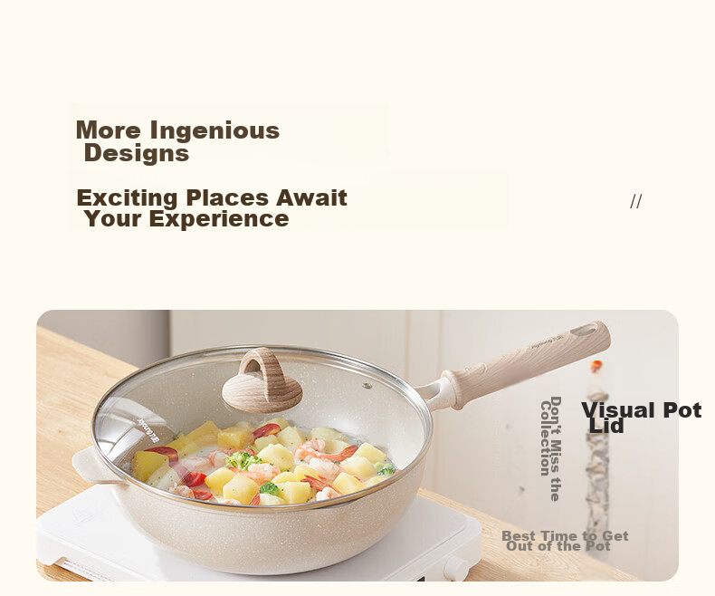 Joyoung Wok with Titanium Non-Stick Coating, Maifanshi Color, Household Stir-Fry Pan, Compatible with Stove, 30cm C530 10