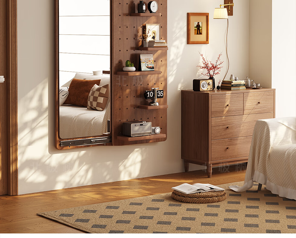 Arctic Tree Solid Wood Pegboard Dressing Mirror Hidden Sliding Mirror Home Wall-Mounted Concealed Entryway Fitting Mirror 2