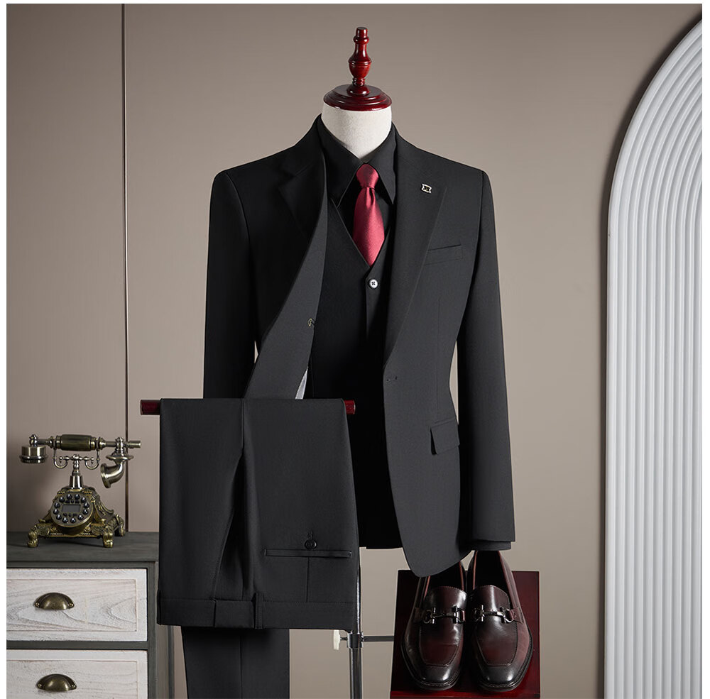 ROMON Men's Business Suit Set Blazer + Vest + Trousers Light Gray XL 21